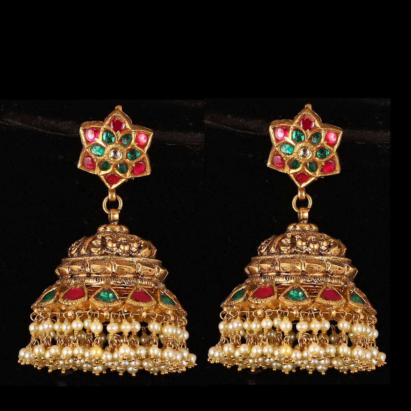 antique kundan jhumkas | Pavan Mor Jewellers